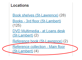 Reference collection in the library catalogue.