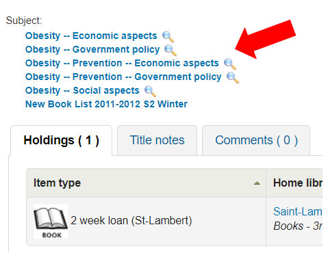 Topics in a library catalogue entry.