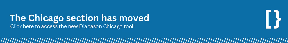 Banner indicating that the Chicago section has moved and redirecting the viewer to the new Chicago Diapason website.